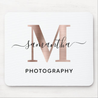 Elegant Signature Rose Gold M Monogram Logo Mouse Mat