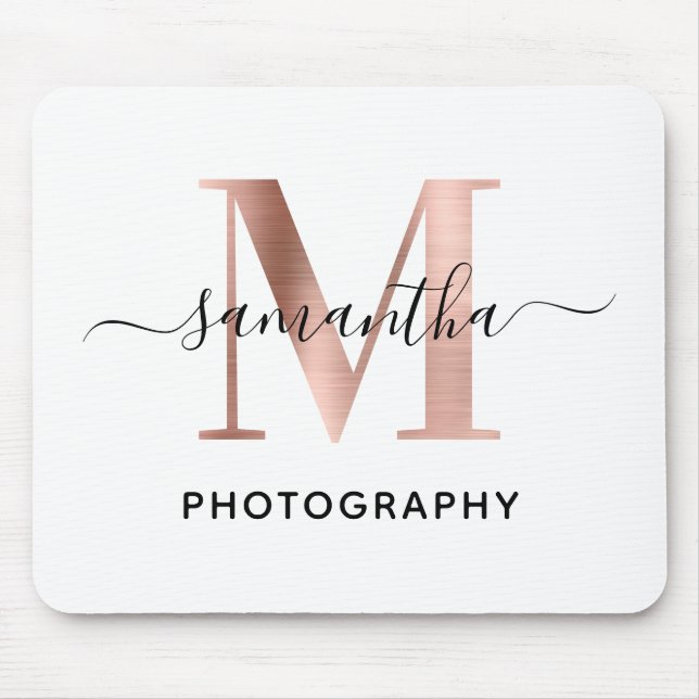 Elegant Signature Rose Gold M Monogram Logo Mouse Mat (Front)