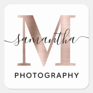 Elegant Signature Rose Gold M Monogram Logo Square Sticker
