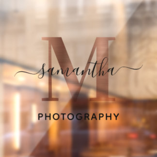 Elegant Signature Rose Gold M Monogram Logo Window Cling