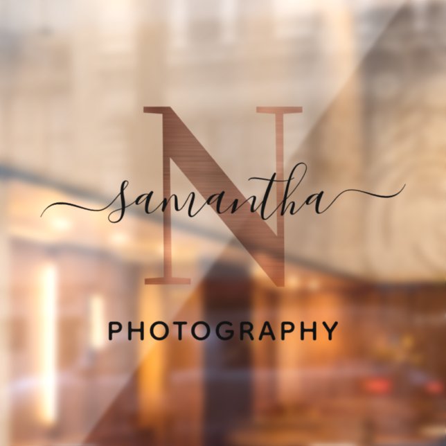 Elegant Signature Rose Gold N Monogram Logo Window Cling (Sheet 2)