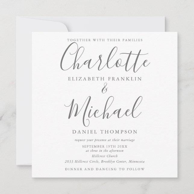 Elegant Signature Script All In One Wedding Invitation (Front)