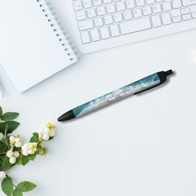 Elegant Signature Script Aqua Blue Green Beach Black Ink Pen (Creator Uploaded)