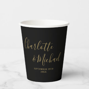 Elegant Signature Script Black And Gold Wedding Paper Cups