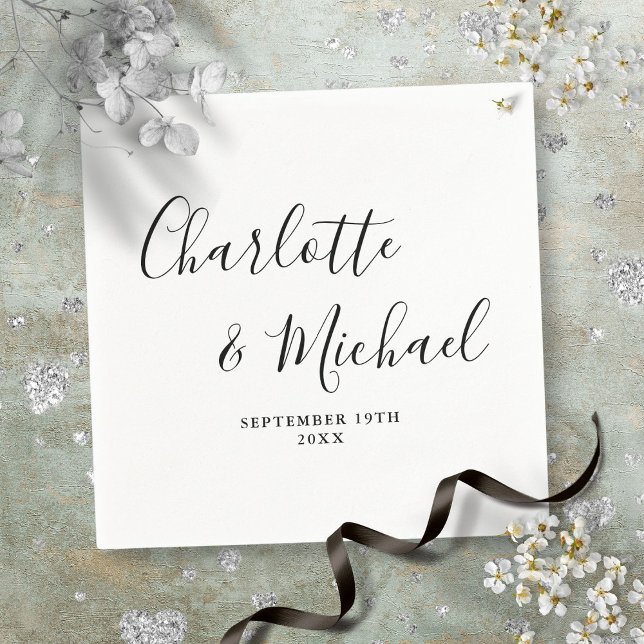 Elegant Signature Script Black And White Napkin (Elegant Signature Script Black And White Napkins)