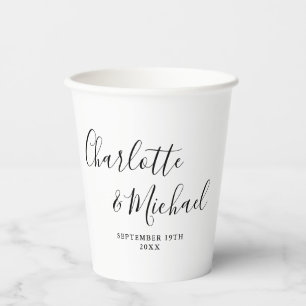 Elegant Signature Script Black And White Wedding Paper Cups