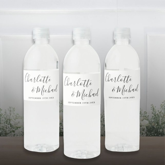 Elegant Signature Script Black And White Wedding Water Bottle Label (Elegant Signature Script Black And White Wedding Water Bottle Label)