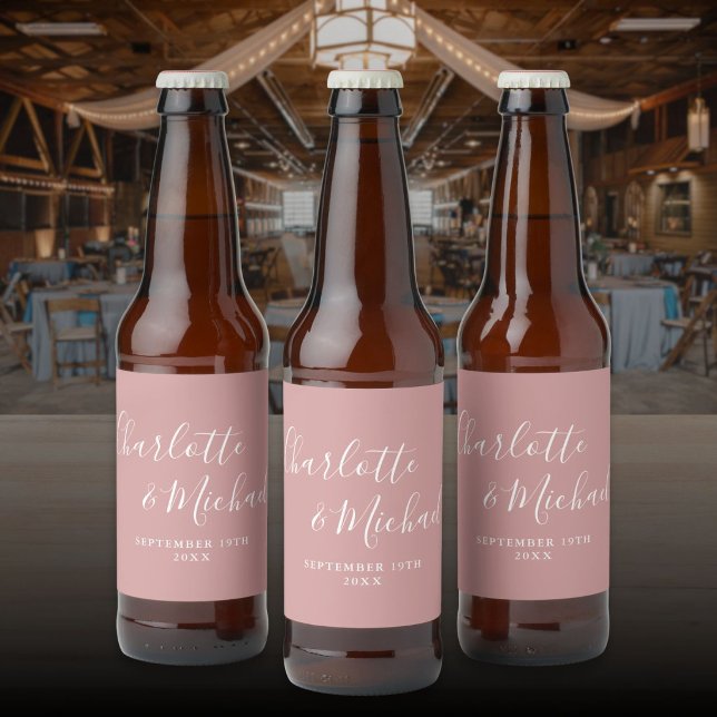Elegant Signature Script Dusty Rose Wedding Beer Bottle Label (Elegant Signature Script Dusty Rose Wedding Beer Bottle Label)