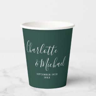 Elegant Signature Script Emerald Green Wedding Paper Cups