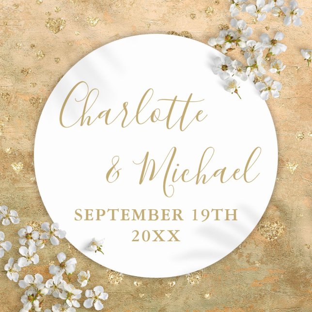 Elegant Signature Script Gold Classic Round Sticker (Elegant Signature Script Gold Classic Round Sticker)