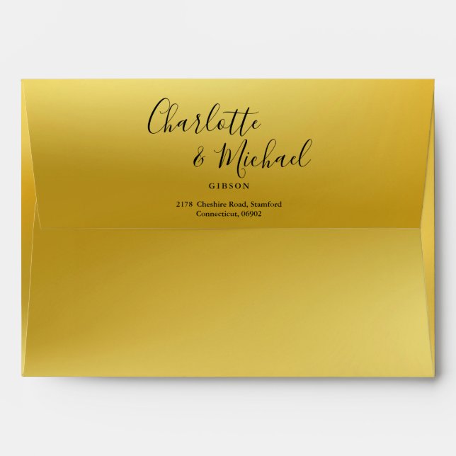 Elegant Signature Script Gold Return Address Envelope (Back (Top Flap))