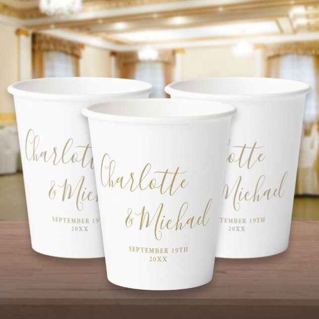 Elegant Signature Script Gold Wedding Paper Cups (Elegant Signature Script Gold Wedding Paper Cups)