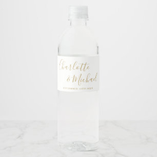 Elegant Signature Script Gold Wedding Water Bottle Label