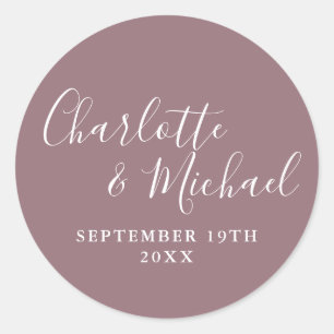 Elegant Signature Script Mauve Classic Round Sticker