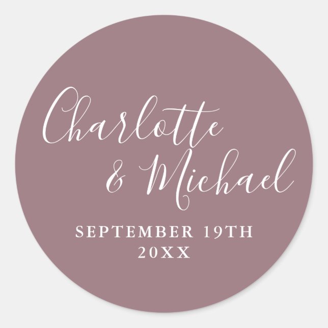 Elegant Signature Script Mauve Classic Round Sticker (Front)