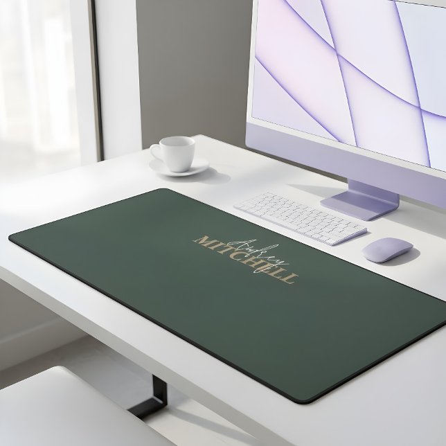 Elegant Signature Script Monogram Green Desk Mat (Creator Uploaded)