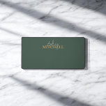 Elegant Signature Script Monogram Green Desk Mat<br><div class="desc">Desk Mat features font duo of modern calligraphy and elegant serif font.</div>