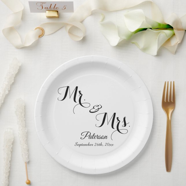 Elegant Signature Script Monogram Paper Plate (Wedding)