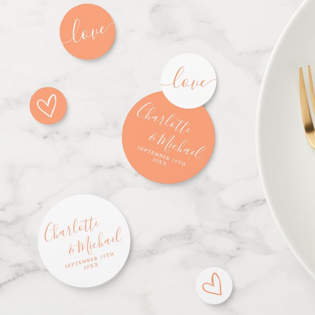 Elegant Signature Script Peach Wedding Confetti (Elegant Signature Script Peach Wedding Confetti)