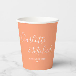Elegant Signature Script Peach Wedding Paper Cups