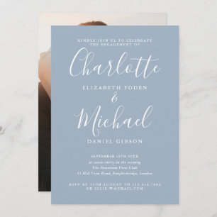 Elegant Signature Script Photo Engagement Party Invitation