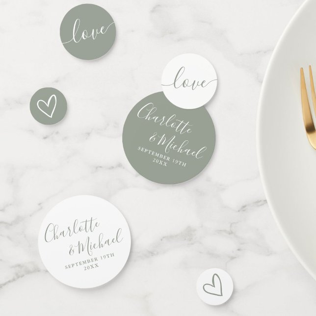 Elegant Signature Script Sage Green Wedding Confetti (Elegant Signature Script Sage Green Wedding Confetti)