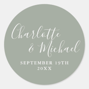Elegant Signature Script Silver Sage Classic Round Sticker