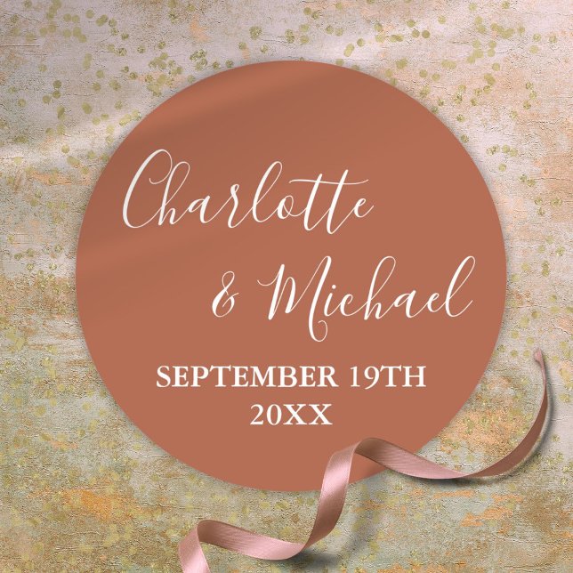 Elegant Signature Script Terracotta Classic Round Sticker (Elegant Signature Script Terracotta Classic Round Sticker)