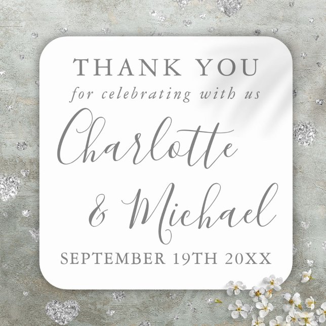 Elegant Signature Script Thank You Square Sticker (Elegant Signature Script Thank You Square Sticker)