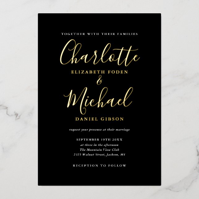 Elegant Signature Script Wedding Black And Gold  (Front)