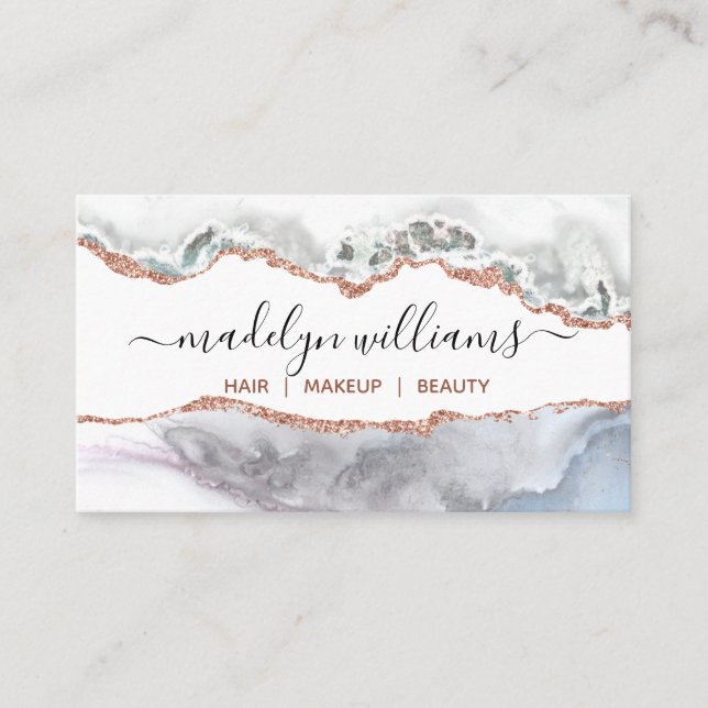 Elegant Signature Script White Gold Agate Marble Business Card (Front)