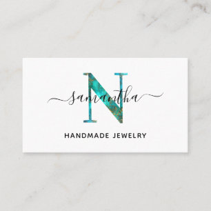Elegant Signature Turquoise Gold N Monogram Logo Business Card