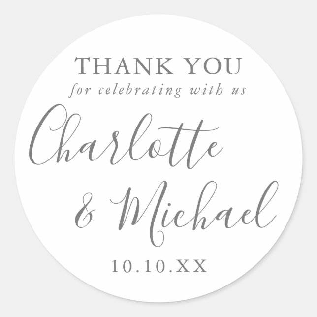 Elegant Signature Wedding Favour Thank You Classic Round Sticker (Front)