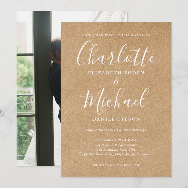 Elegant Signature Wedding Rustic Kraft Photo Invitation (Front/Back)