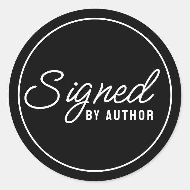 Elegant Signed by the Author Classic Black Round Sticker (Front)