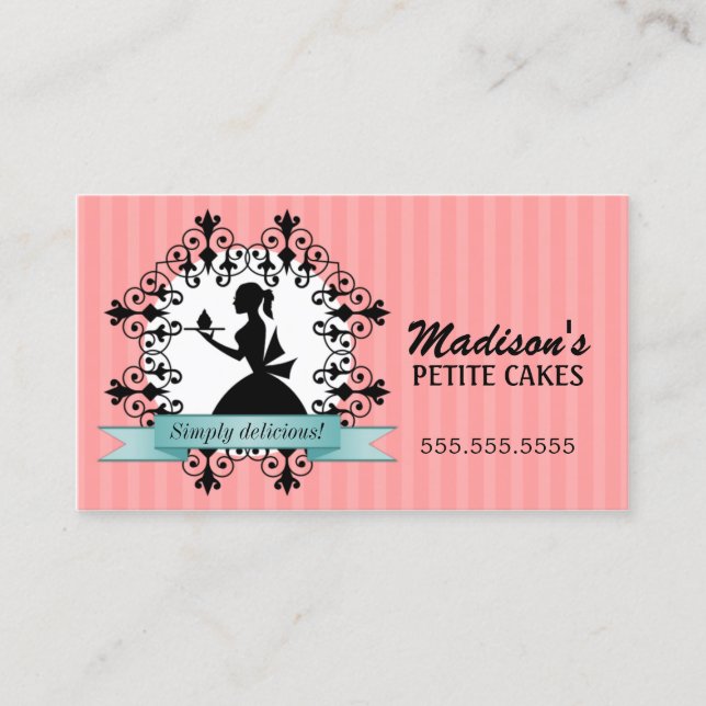Elegant Silhouette Cupcake Business Card (Front)