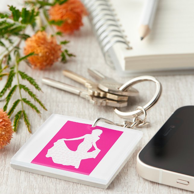 Elegant Silhouette of a Woman in Flowing Gown  Key Ring (Creator Uploaded)
