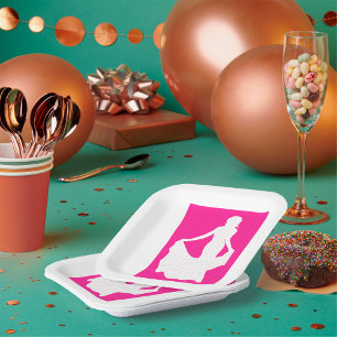 Elegant Silhouette of a Woman in Flowing Gown  Paper Plate