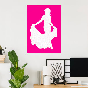 Elegant Silhouette of a Woman in Flowing Gown  Poster