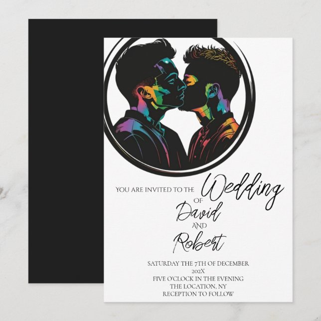 Elegant Silhouette of Cute Gay Couple Wedding Invitation (Front/Back)