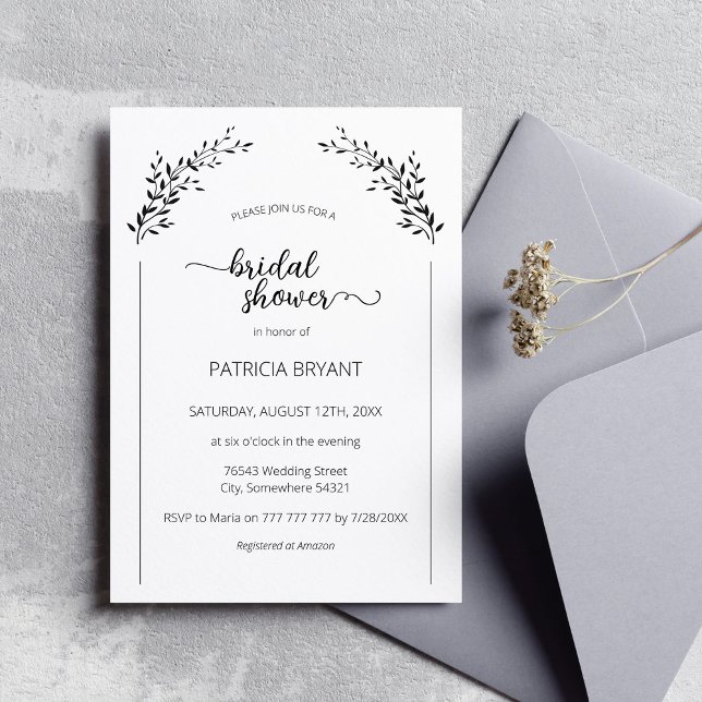 Elegant silhouette of leaves Bridal Shower Invitat Invitation (Creator Uploaded)