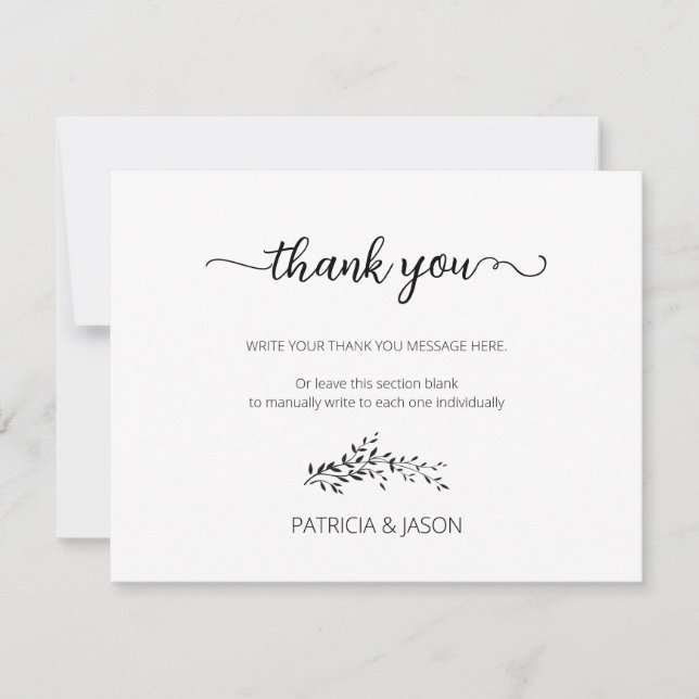 Elegant silhouette of leaves thank you card (Front)
