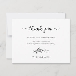 Elegant silhouette of leaves thank you card