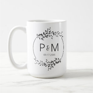 Elegant silhouette of leaves Wedding Monogram Coffee Mug