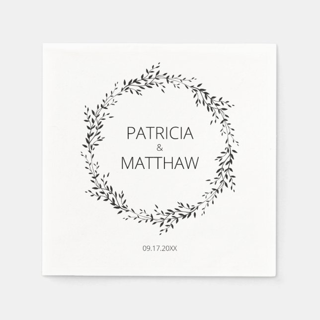 Elegant silhouette of leaves Wedding Napkin (Front)
