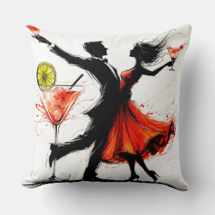 Elegant Silhouettes Dancing with Martini Glasses Cushion