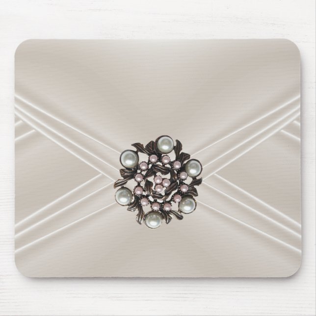 Elegant Silk Beige Pearl Jewel Purse Mouse Mat (Front)