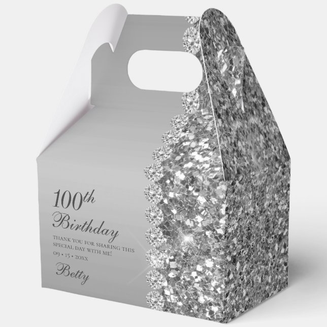 Elegant Silver 100th Birthday Favour Box (Front)