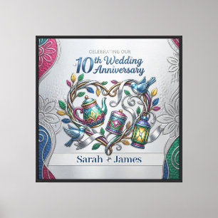 Elegant Silver 10th Tin Aluminium Anniversary Part Canvas Print