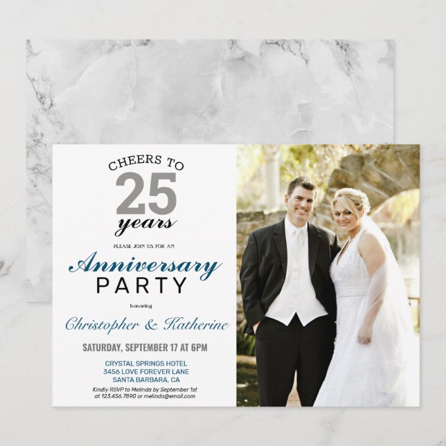 Elegant Silver 25th Wedding Anniversary Invitation (Front/Back)